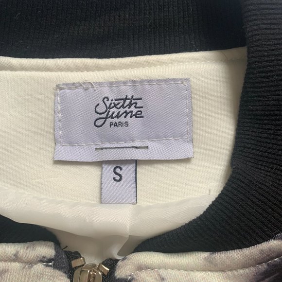 Cream & Black Floral Smoke Print Bomber Jacket - Picture 3 of 3